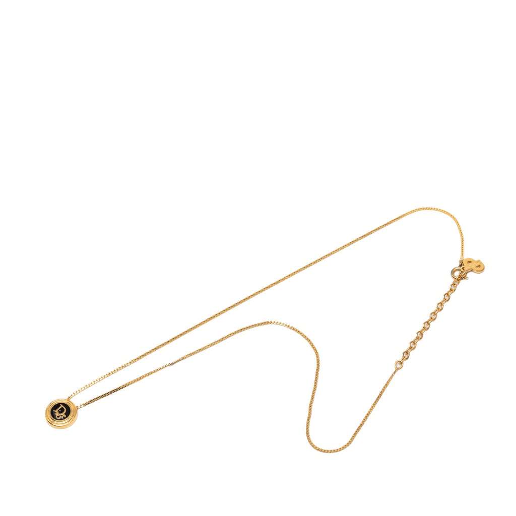 Dior Gold Plated Enamel Logo Round Pendant Necklace Gold Metal Very good condition - Model View