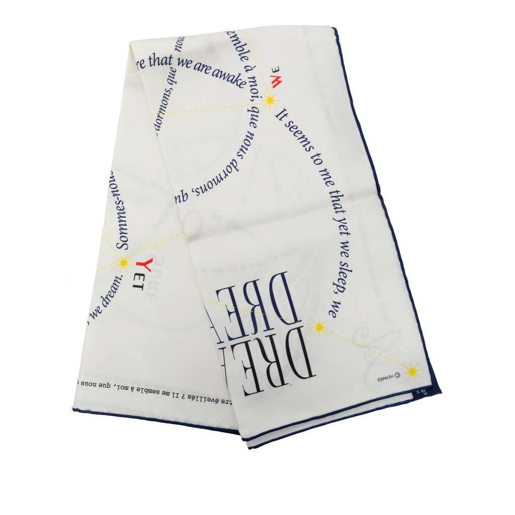 Hermès In Pursuit of Dreams Silk Scarf 70 White Never worn - Front View