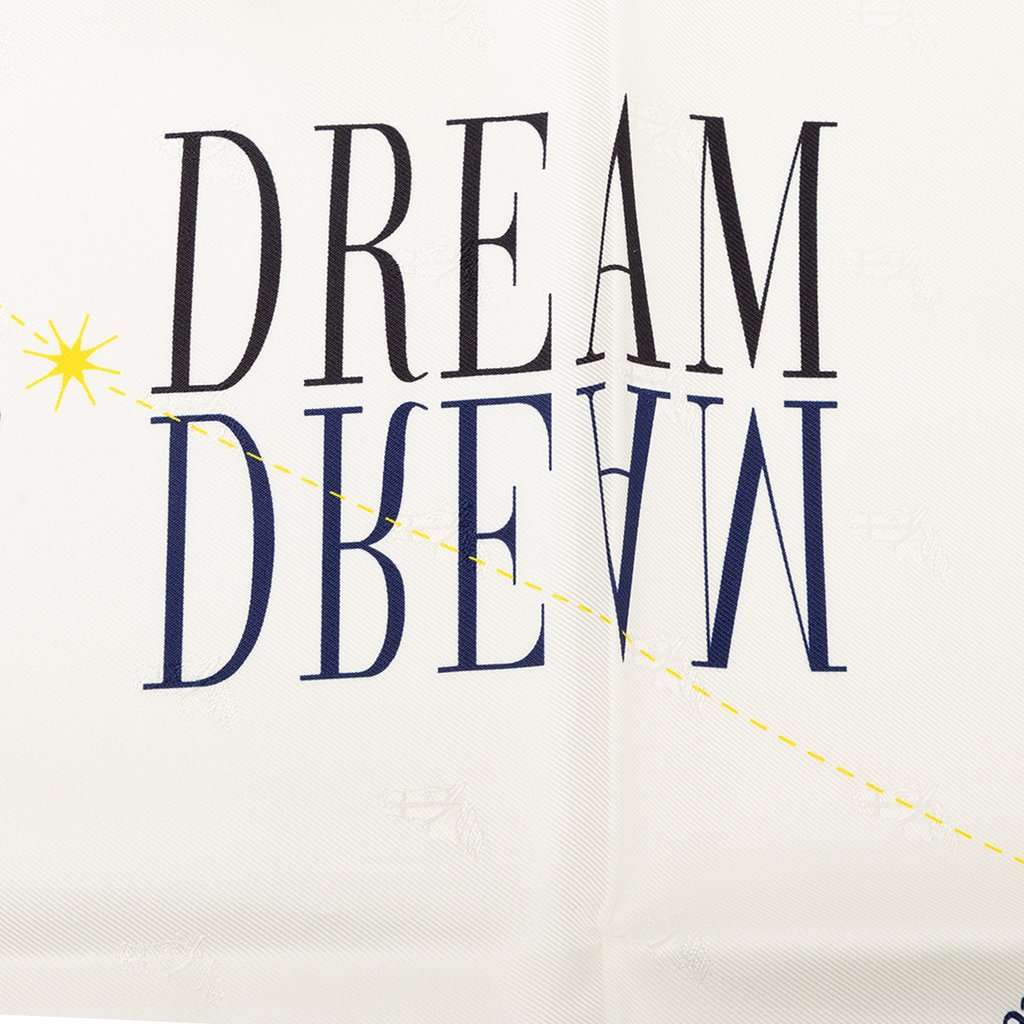Hermès In Pursuit of Dreams Silk Scarf 70 White Never worn - Model View