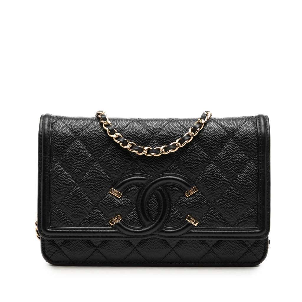 Chanel Caviar CC Filigree Wallet On Chain Black Leather Very good condition - Front View
