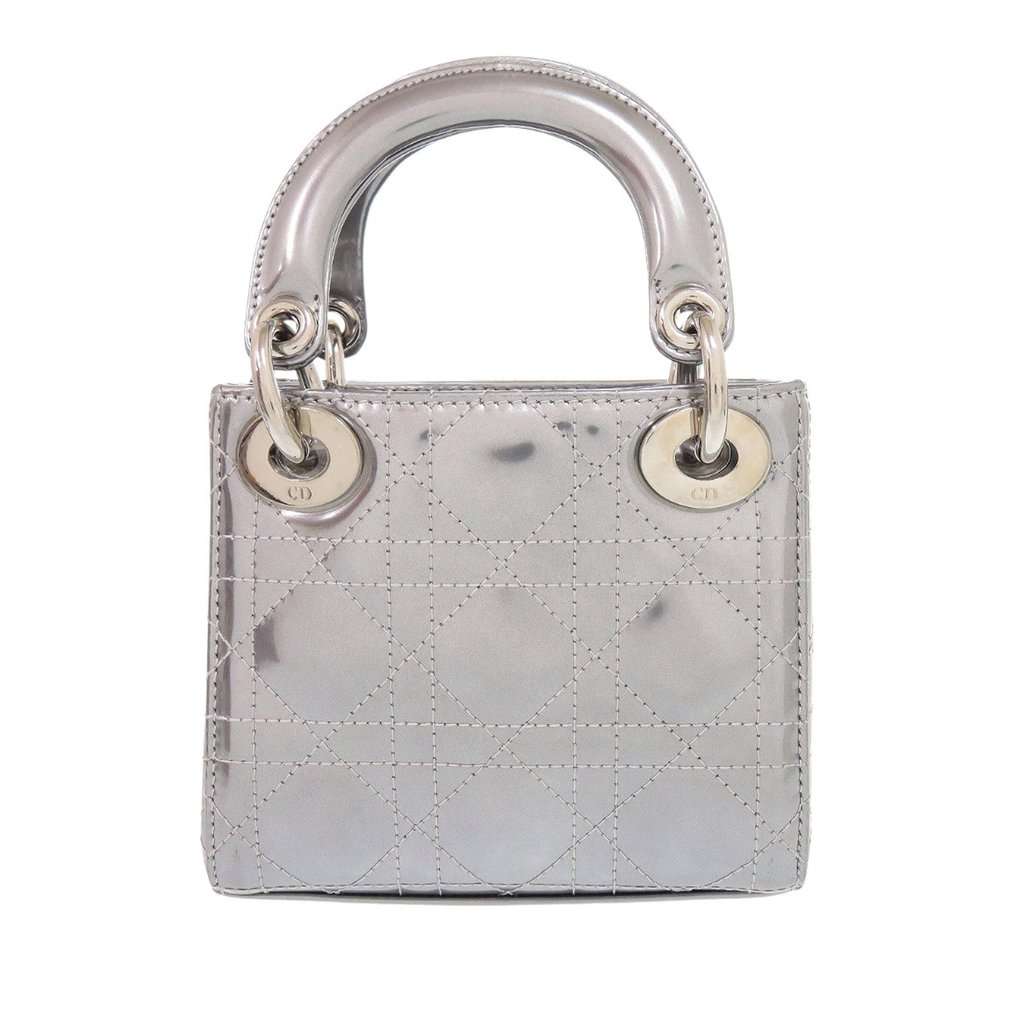 Dior Micro Metallic Patent Cannage Bear Lady Dior Silver Leather Very good condition - Back View