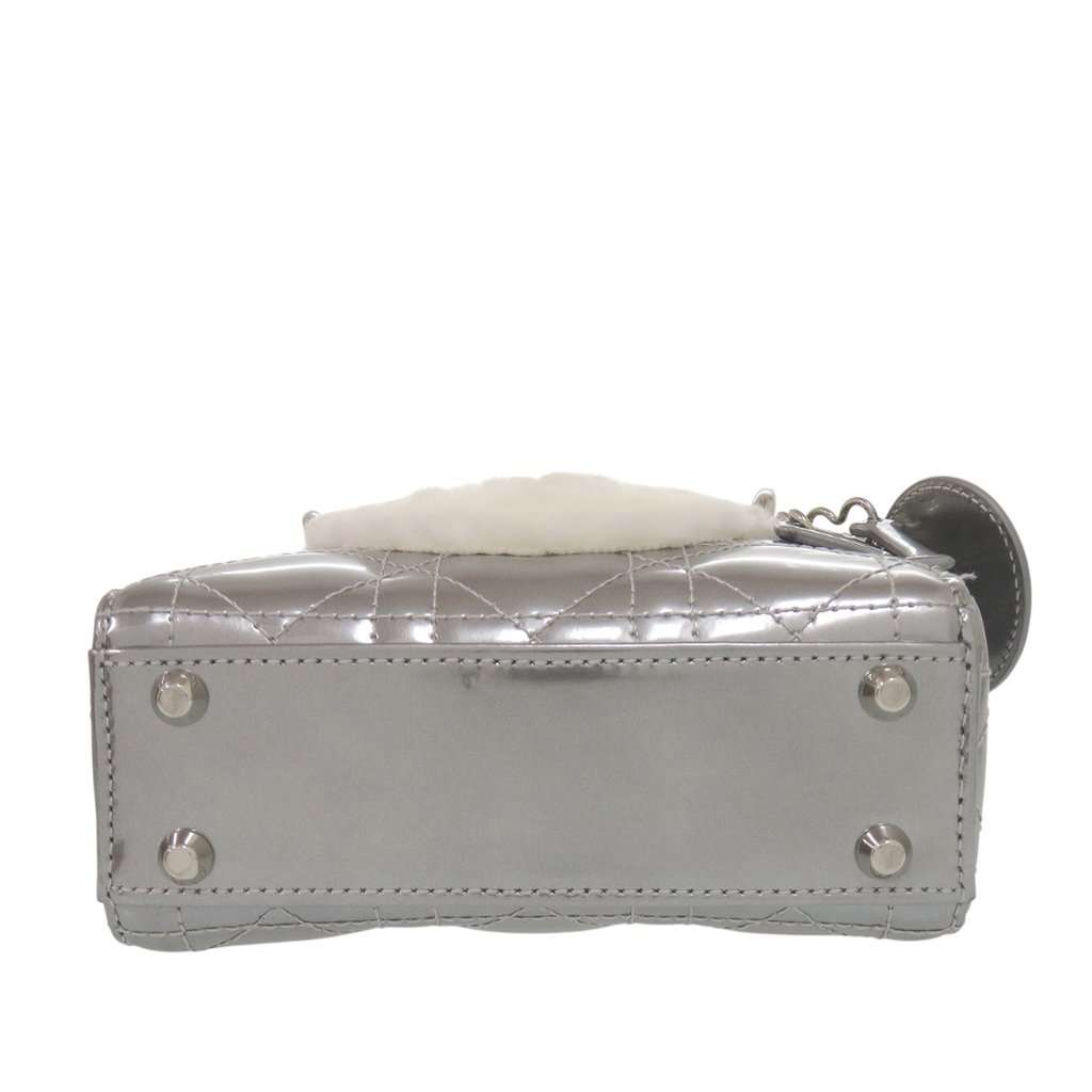 Dior Micro Metallic Patent Cannage Bear Lady Dior Silver Leather Very good condition - Inside View