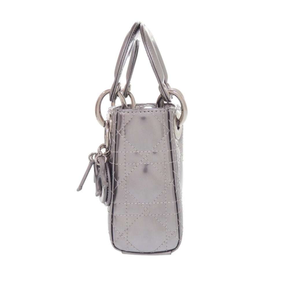 Dior Micro Metallic Patent Cannage Bear Lady Dior Silver Leather Very good condition - Model View