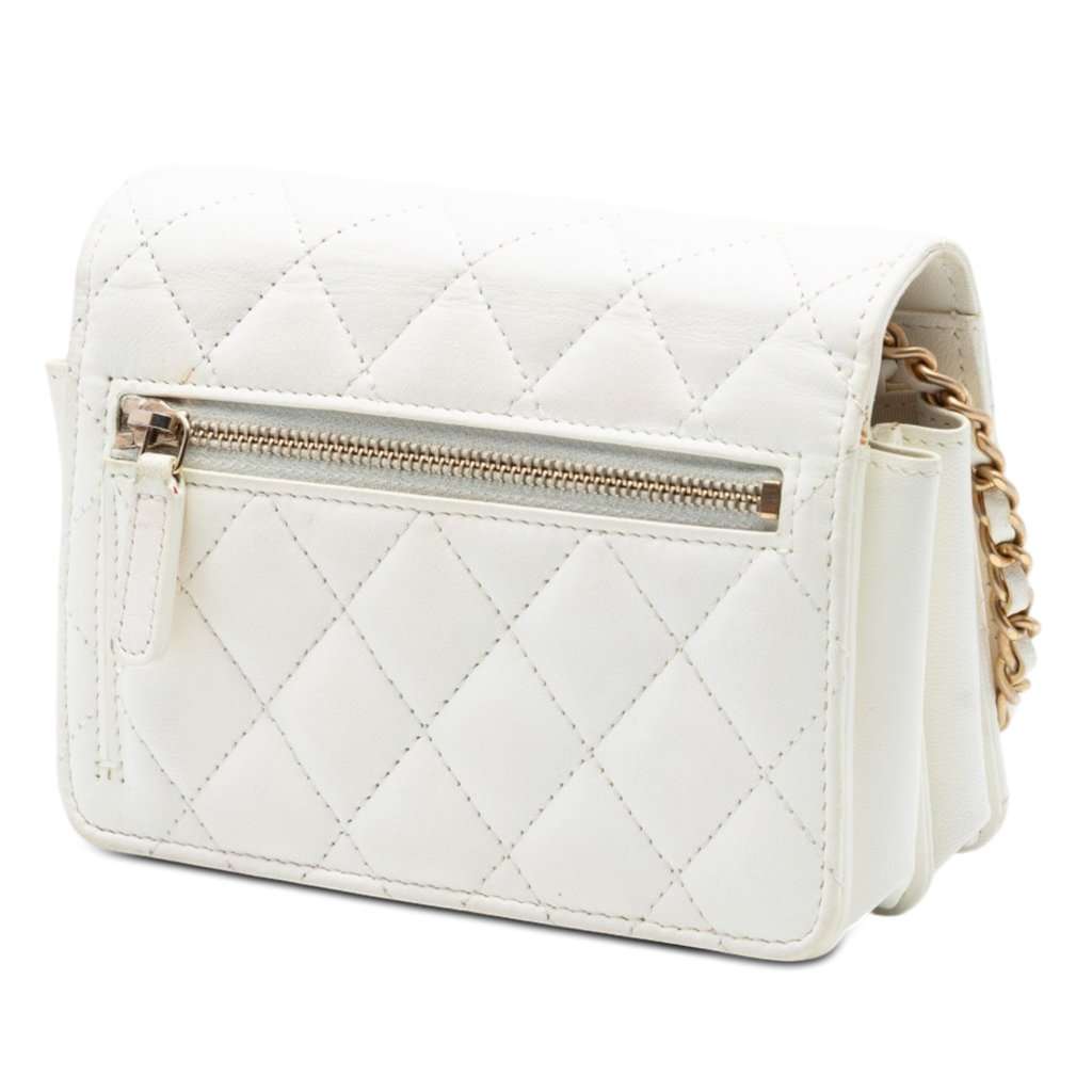Chanel Quilted Lambskin Romance Wallet On Chain White Leather Very good condition - Back View