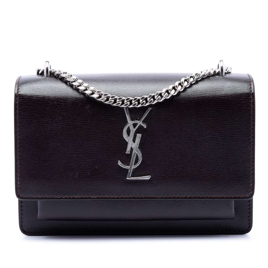Saint Laurent Small Calfskin Monogram Sunset Crossbody Brown Leather Very good condition - Front View