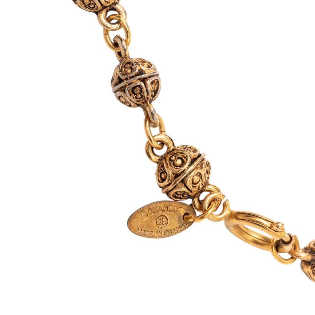 Chanel Gold Plated Bead Strand Necklace Gold Metal Very good - Inside View