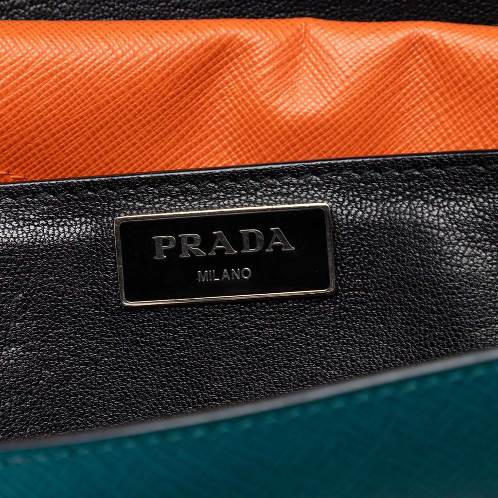 Prada Bicolor Saffiano Lux Sound Lock Satchel Blue Leather Very good - Box View