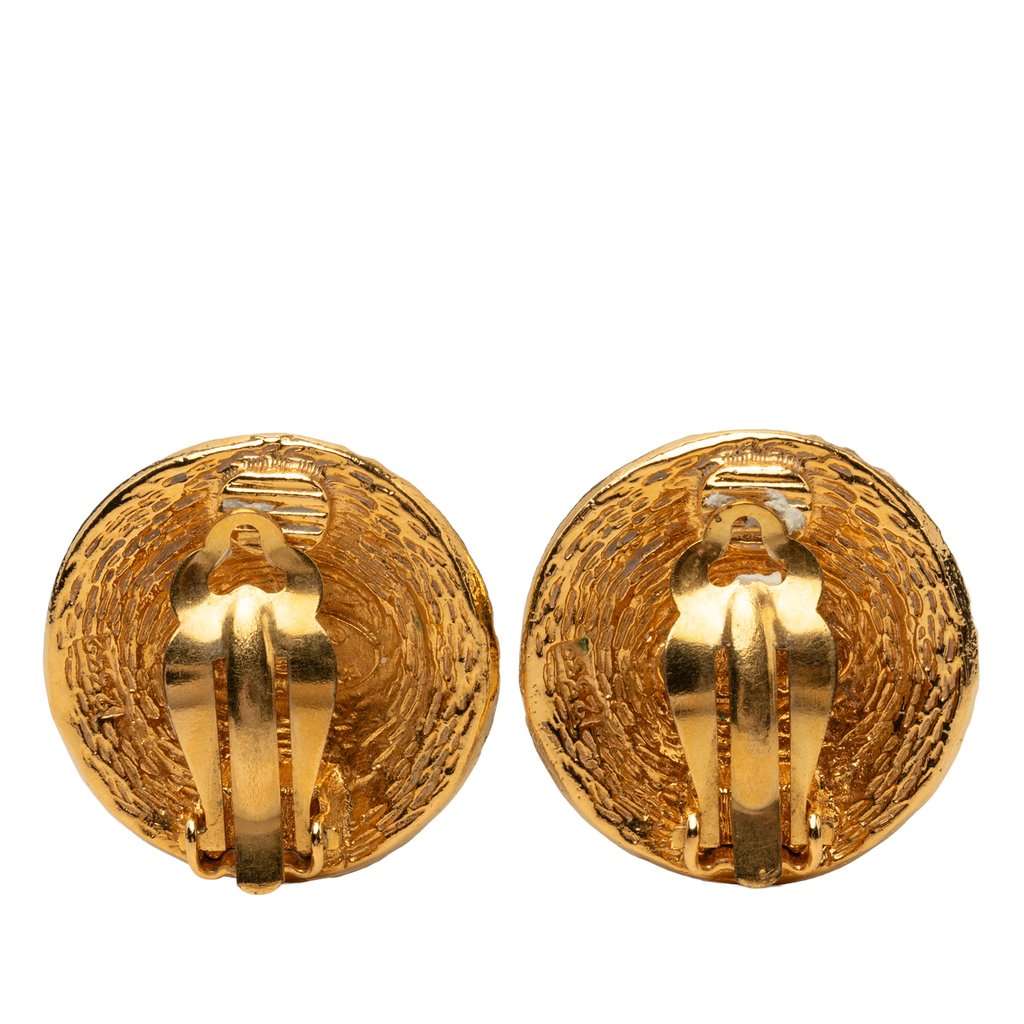 Chanel CC Gold Plated Round Clip On Earrings Gold Metal Very good condition - Back View