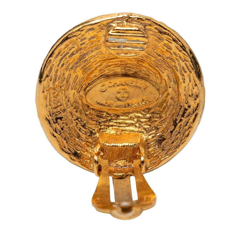 Chanel CC Gold Plated Round Clip On Earrings Gold Metal Very good condition - Inside View