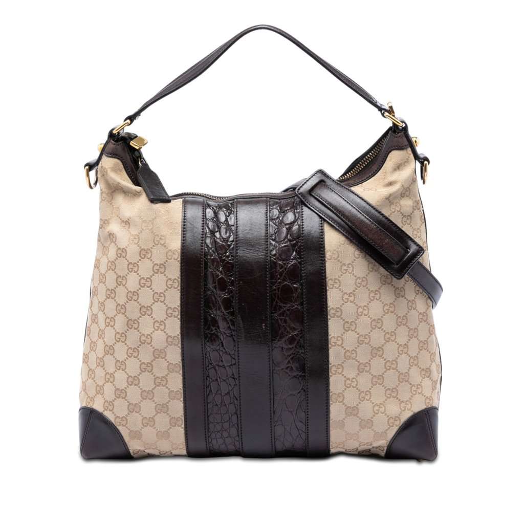Gucci GG Canvas and Crocodile Embossed Calfskin Secret Satchel Beige Very good condition - Front View