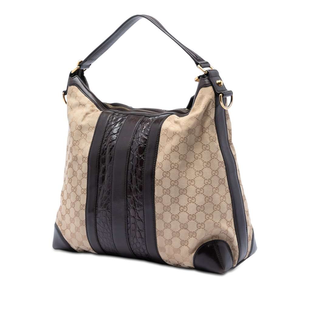 Gucci GG Canvas and Crocodile Embossed Calfskin Secret Satchel Beige Very good condition - Back View