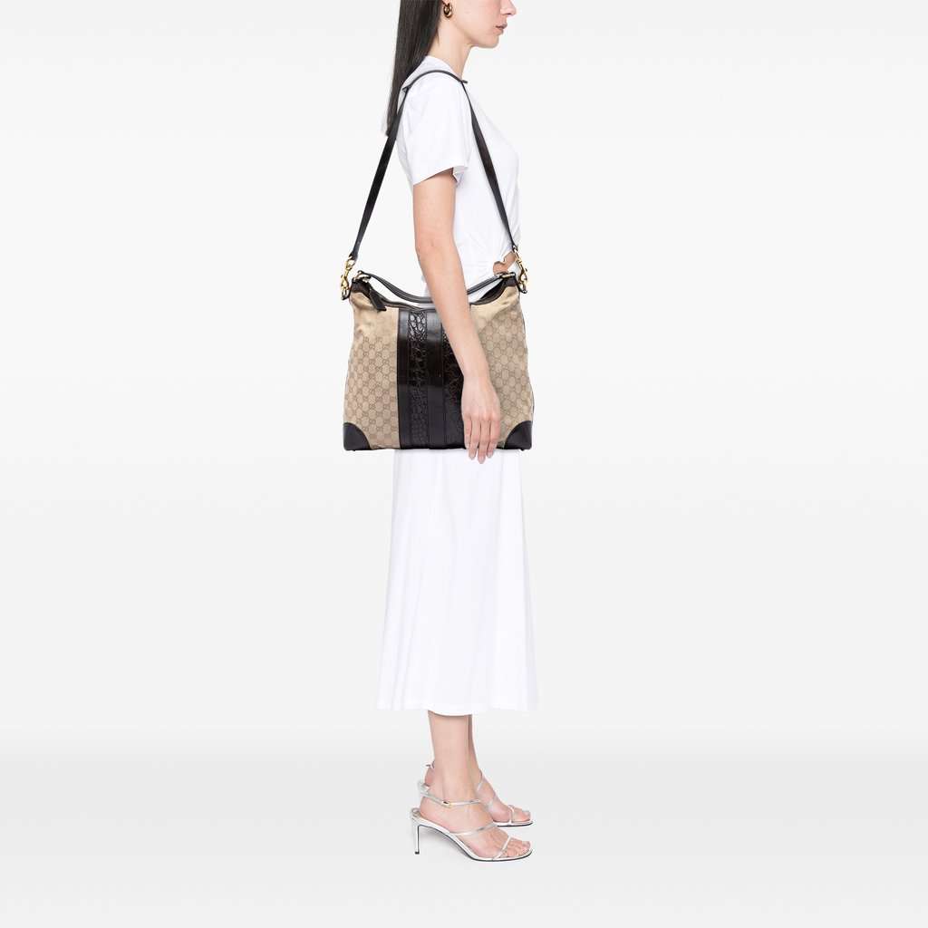 Gucci GG Canvas and Crocodile Embossed Calfskin Secret Satchel Beige Very good condition - Box View