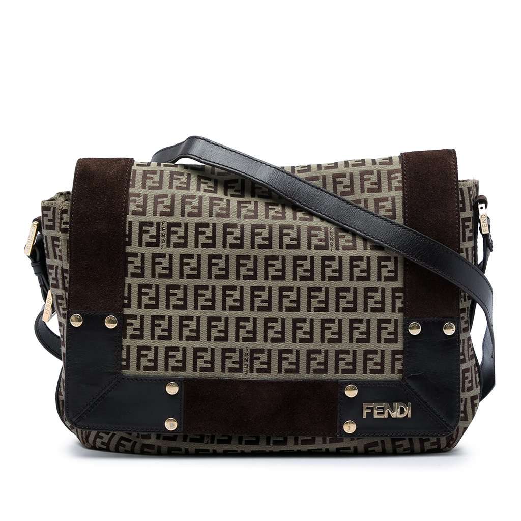 Fendi Zucchino Canvas Messenger Bag Beige Very good - Front View