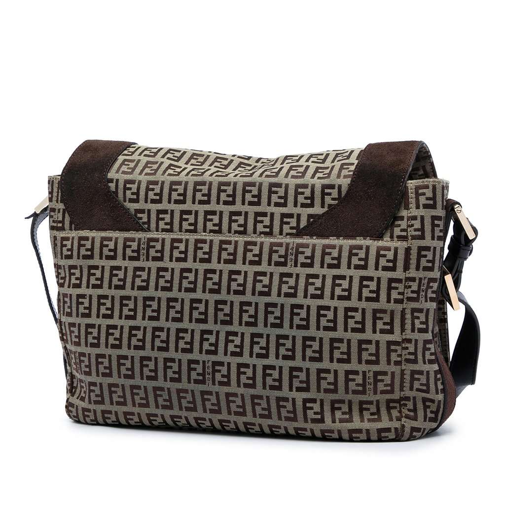 Fendi Zucchino Canvas Messenger Bag Beige Very good - Back View