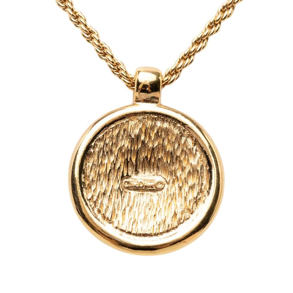 Dior Gold Plated Enamel Logo Round Pendant Necklace Gold Metal Very good condition - Inside View