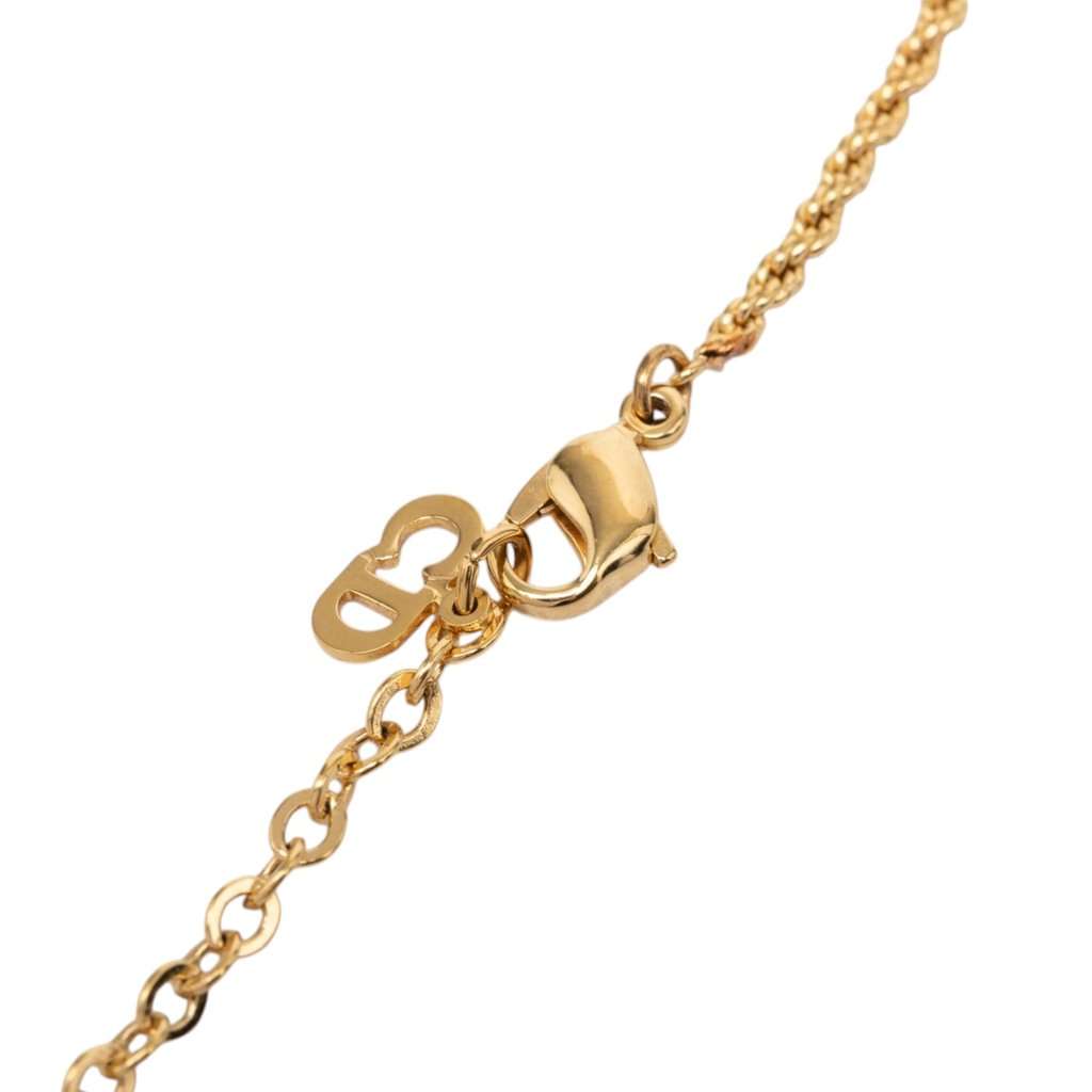 Dior Gold Plated Enamel Logo Round Pendant Necklace Gold Metal Very good condition - Model View