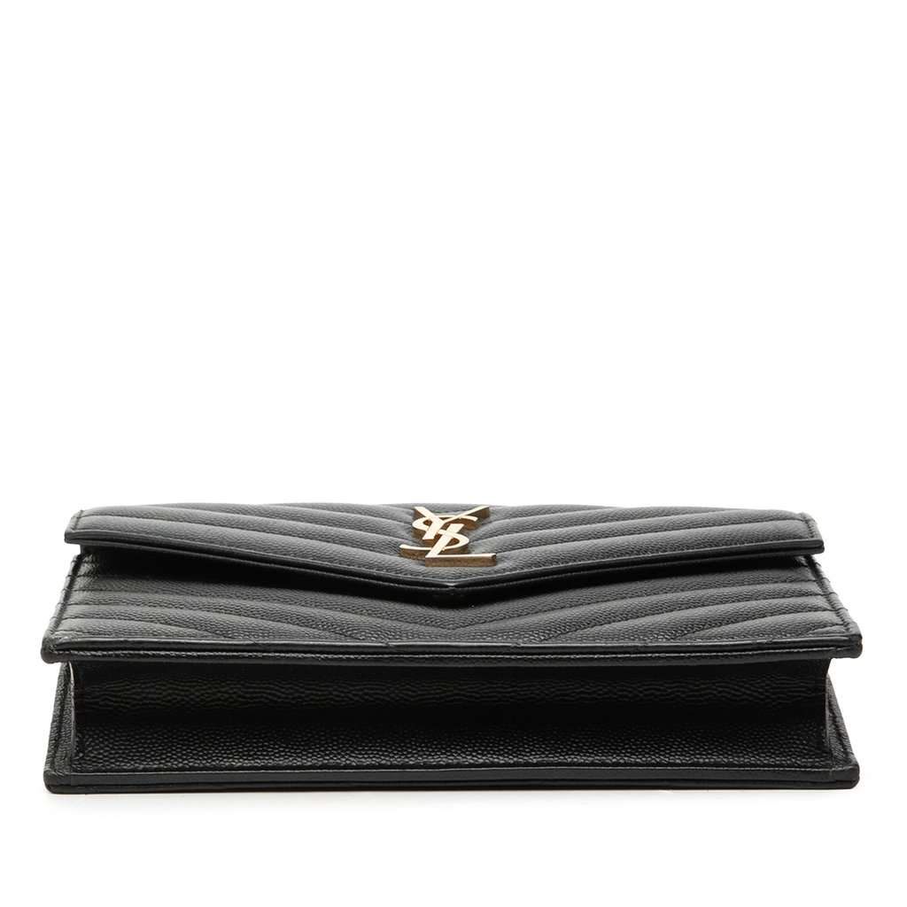 Saint Laurent Grain De Poudre Chevron Cassandre Envelope Chain Wallet Black Leather Very good - Inside View