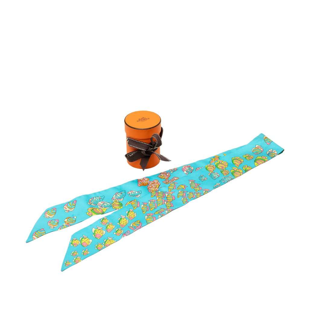 Hermès Rencontre Oceane Twilly Silk Scarf Blue Very good - Box View
