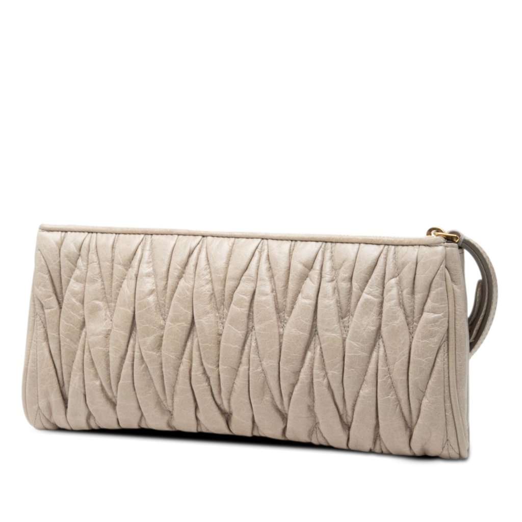 Miu Miu Matelasse Nappa Clutch Beige Leather Very good - Back View