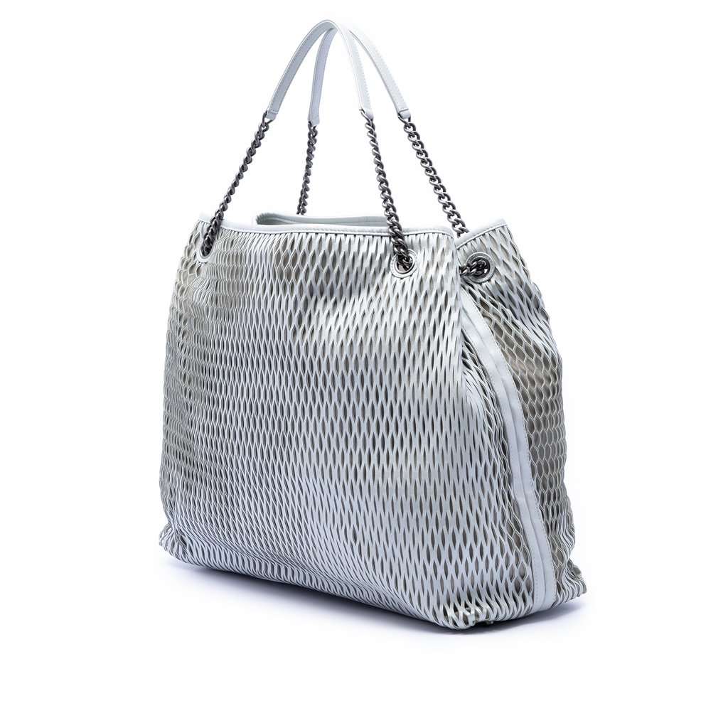 Chanel CC Perforated Leather Tote Silver Leather Very good condition - Back View