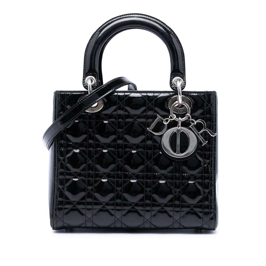 Dior Medium Patent Cannage Lady Dior Black Leather Very good condition - Front View