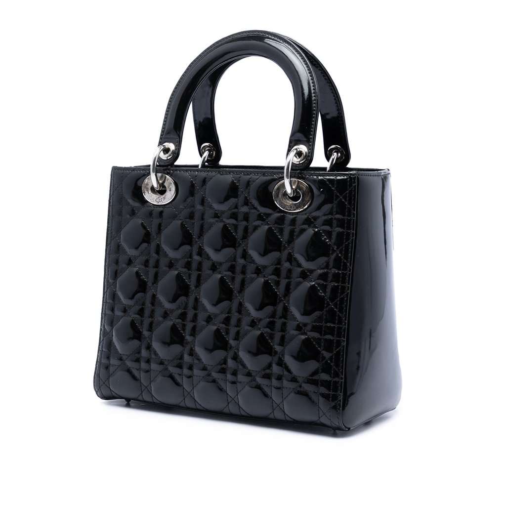 Dior Medium Patent Cannage Lady Dior Black Leather Very good condition - Back View