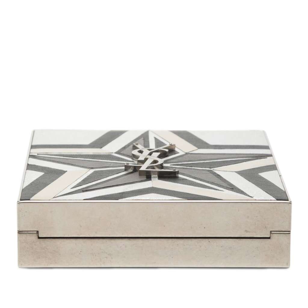 Saint Laurent Metal and Leather Tuxedo Box Star Clutch on Chain Silver Metal Very good condition - Inside View