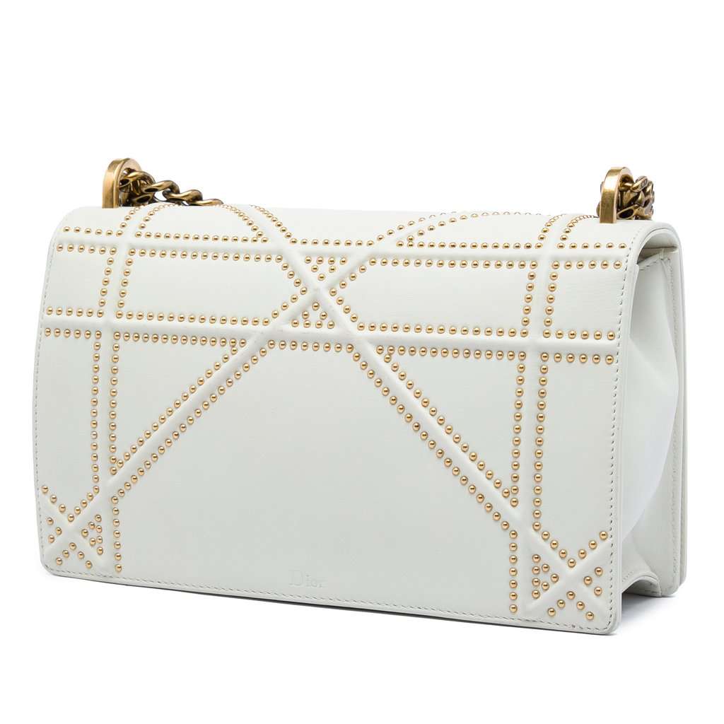Dior Medium Studded Lambskin Diorama Flap White Leather Very good - Back View