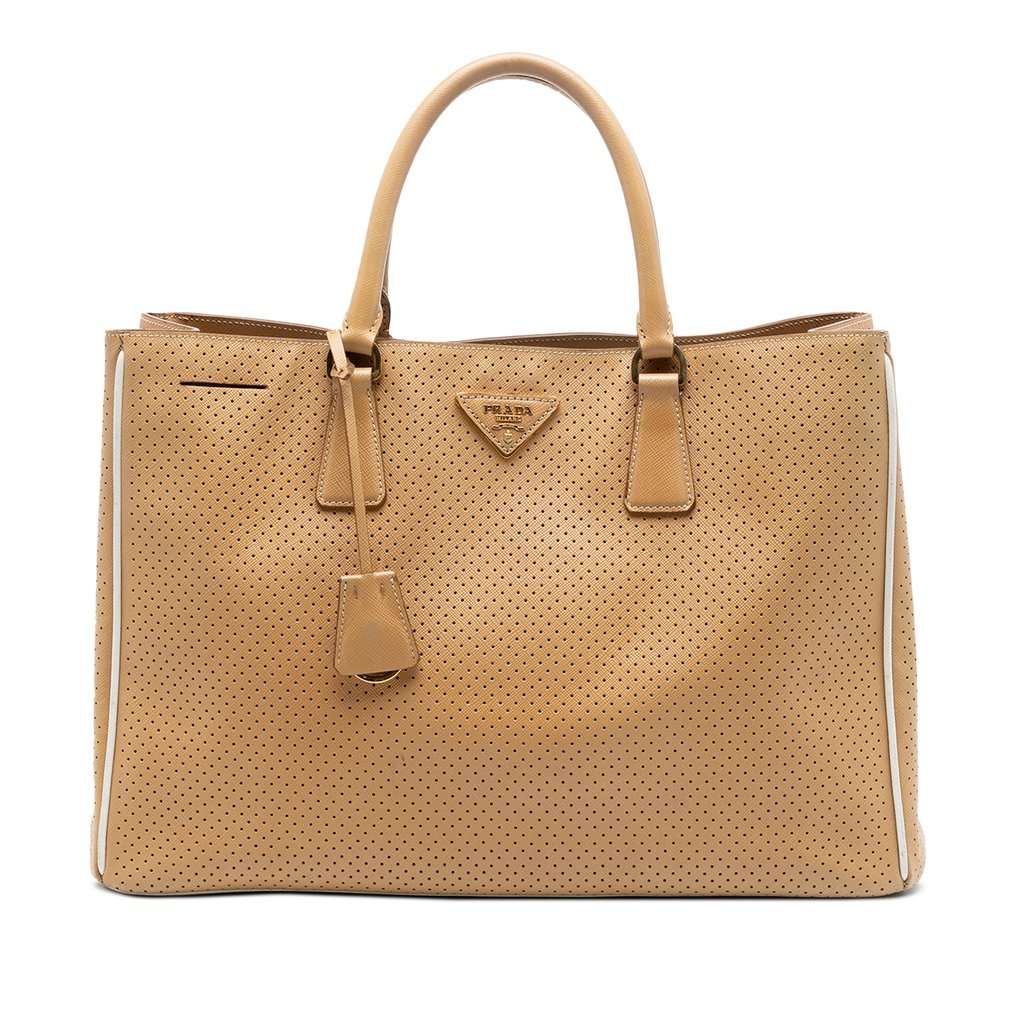 Prada Large Perforated Saffiano Lux Galleria Zip Tote Brown Leather Very good condition - Front View