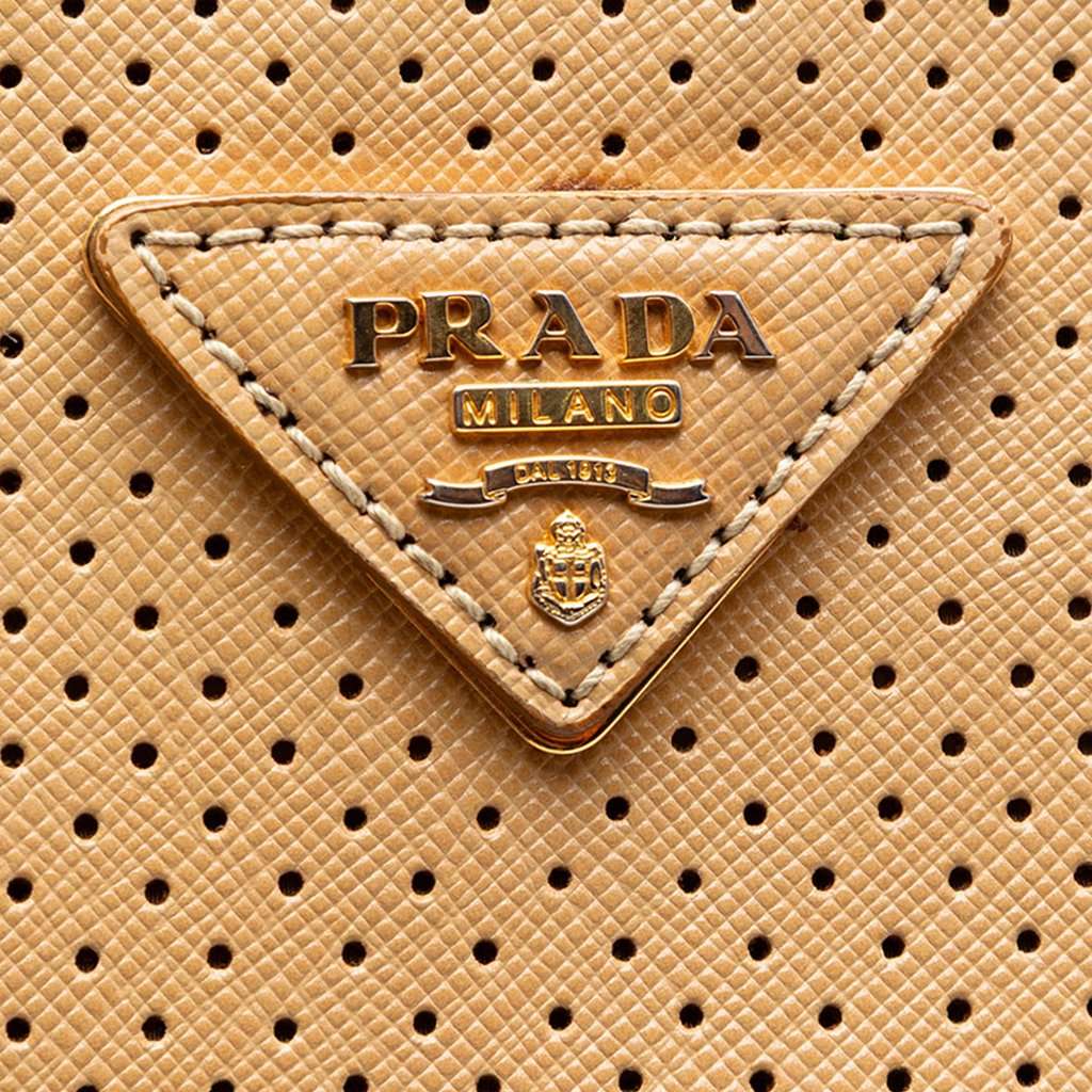 Prada Large Perforated Saffiano Lux Galleria Zip Tote Brown Leather Very good condition - Box View