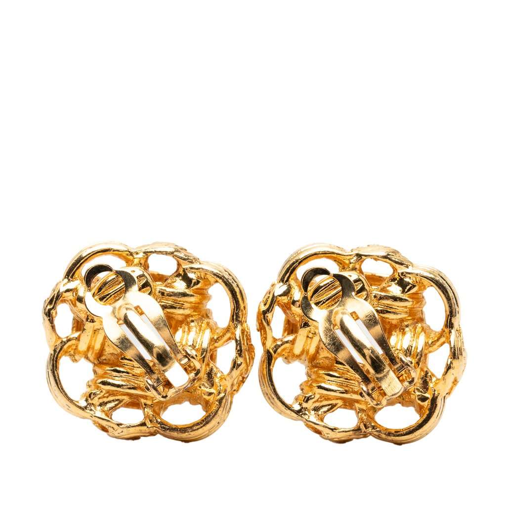 Chanel CC Gold Plated Knot Clip On Earrings Gold Metal Very good condition - Back View