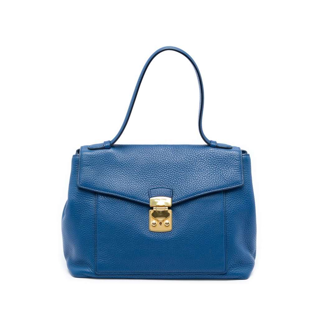 Miu Miu Vitello Daino Top Handle Bag Blue Leather Very good - Front View