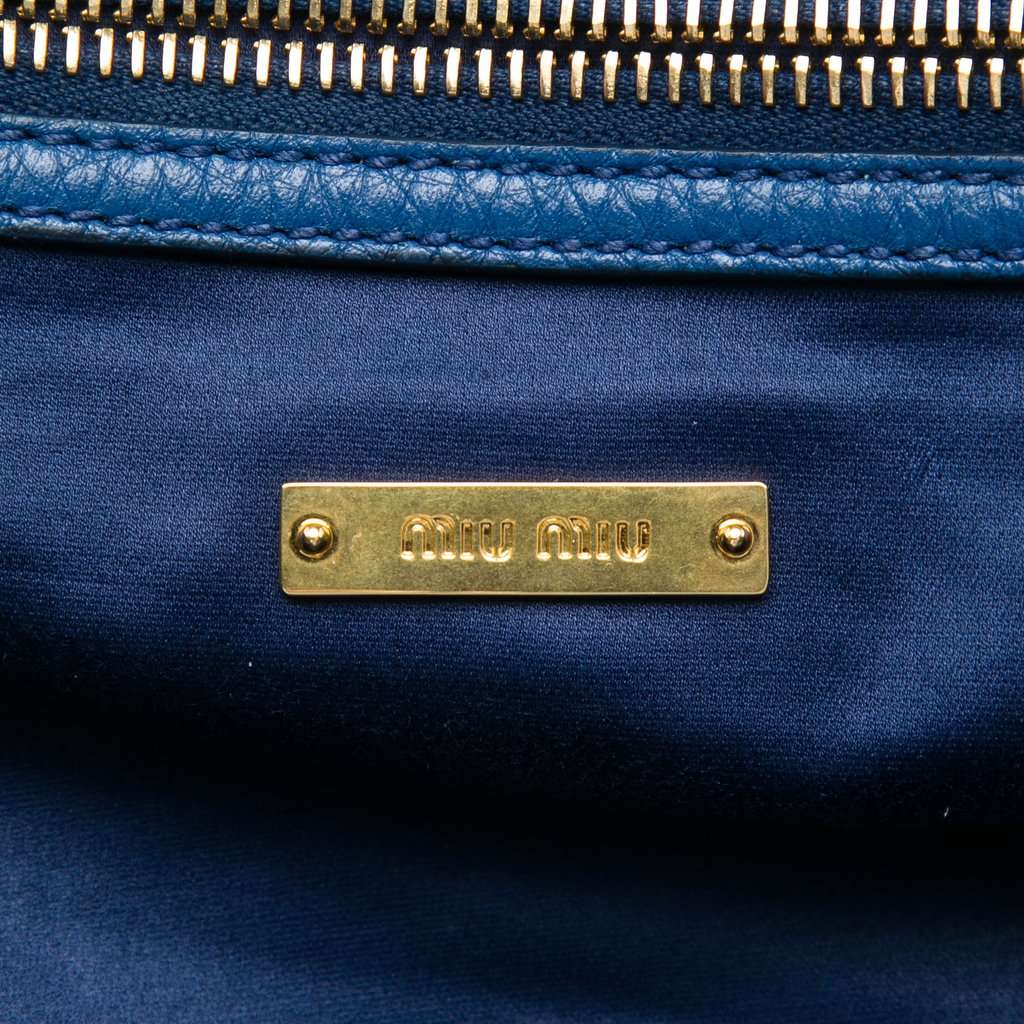 Miu Miu Vitello Daino Top Handle Bag Blue Leather Very good - Box View