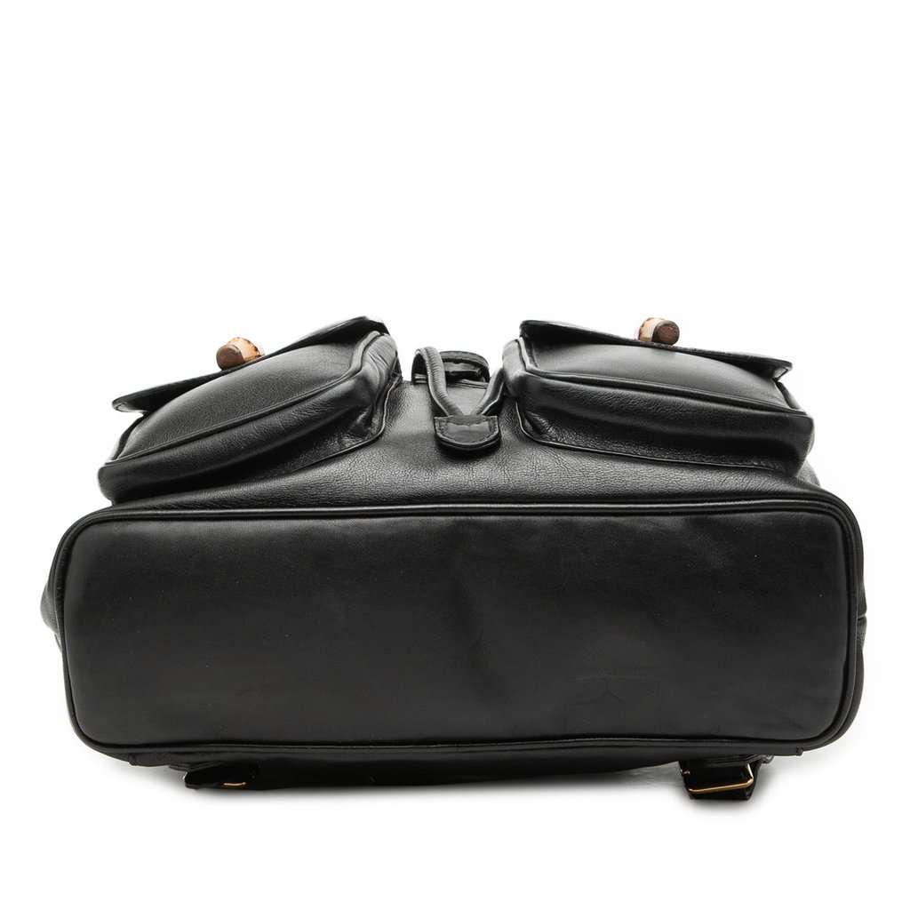 Gucci Calfskin Bamboo Drawstring Backpack Black Leather Very good condition - Inside View