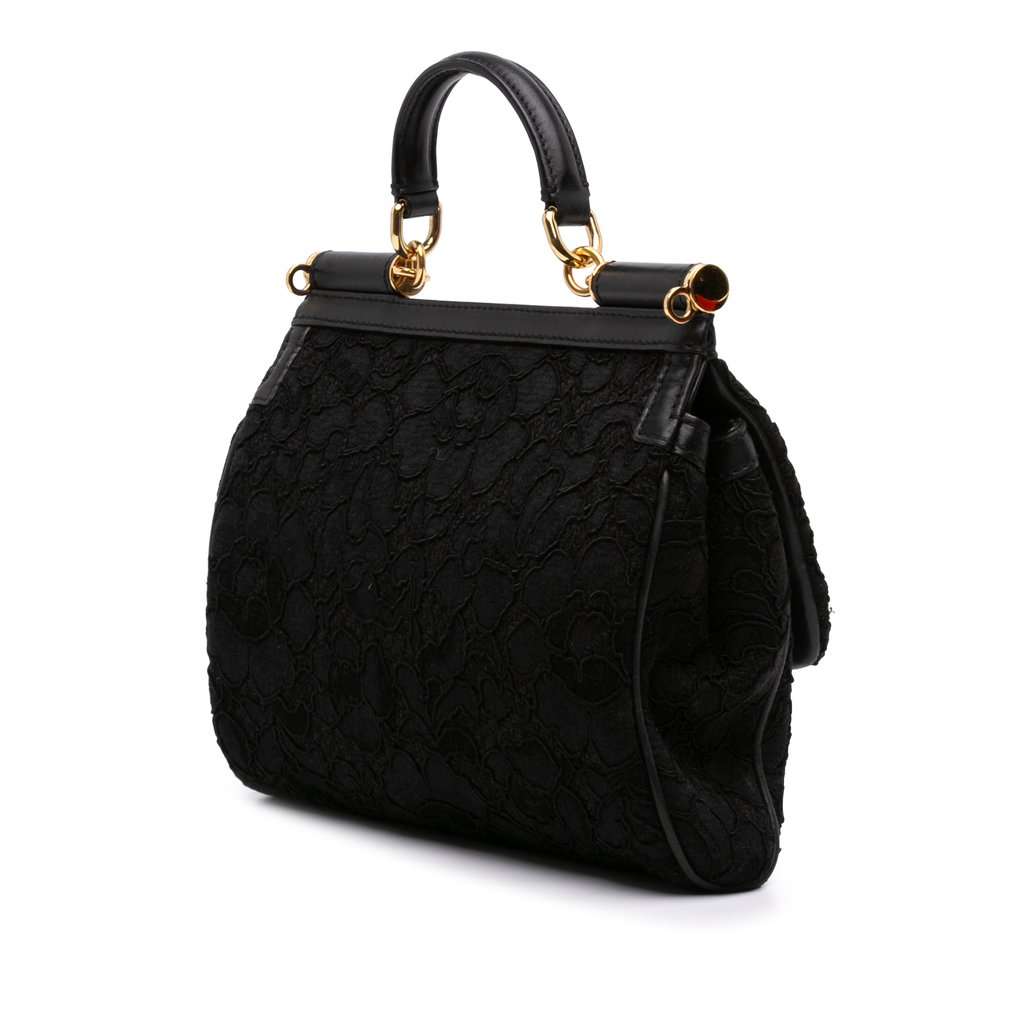 Dolce & Gabbana Medium Embroidered Lace Miss Sicily Satchel Black Very good - Back View