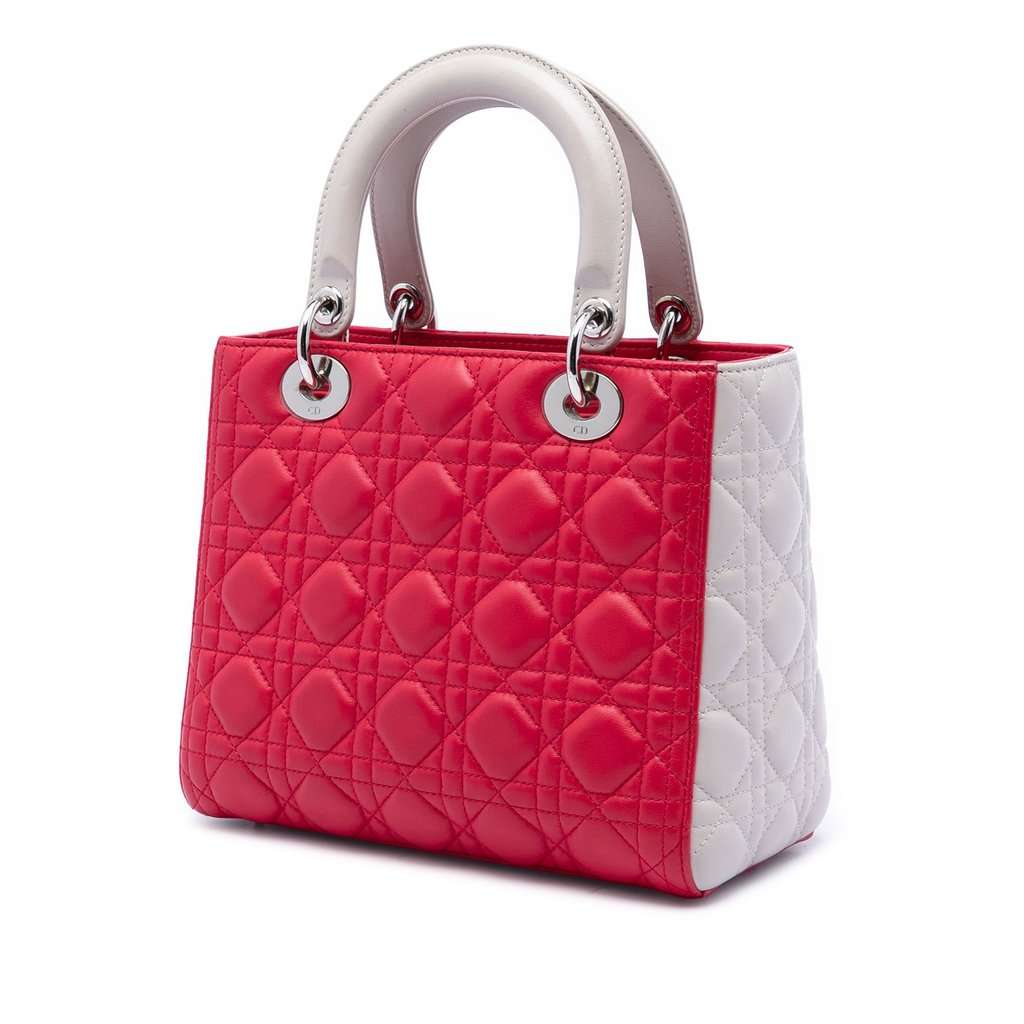 Dior Medium Bicolor Lambskin Cannage Lady Dior Pink Leather Very good condition - Back View