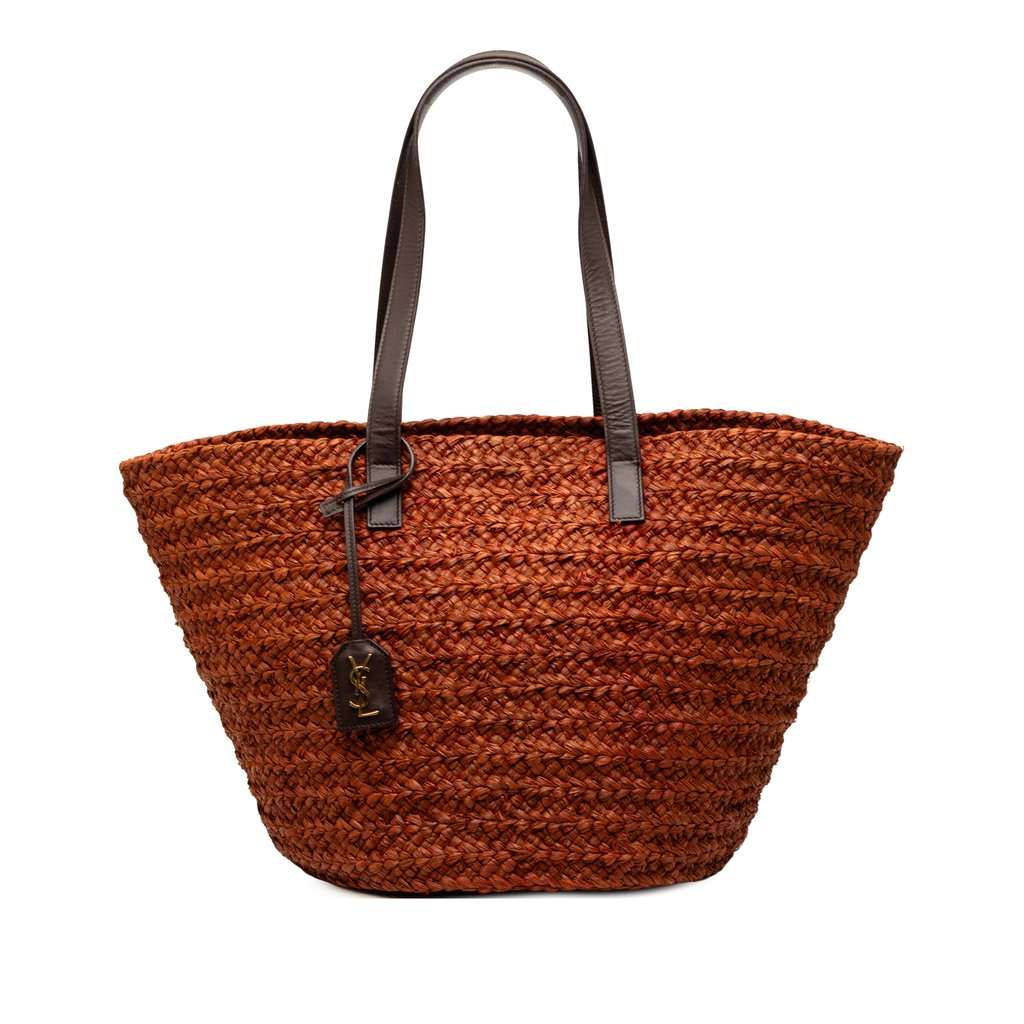 Saint Laurent Medium Raffia Panier Basket Shopper Tote Brown Very good - Front View