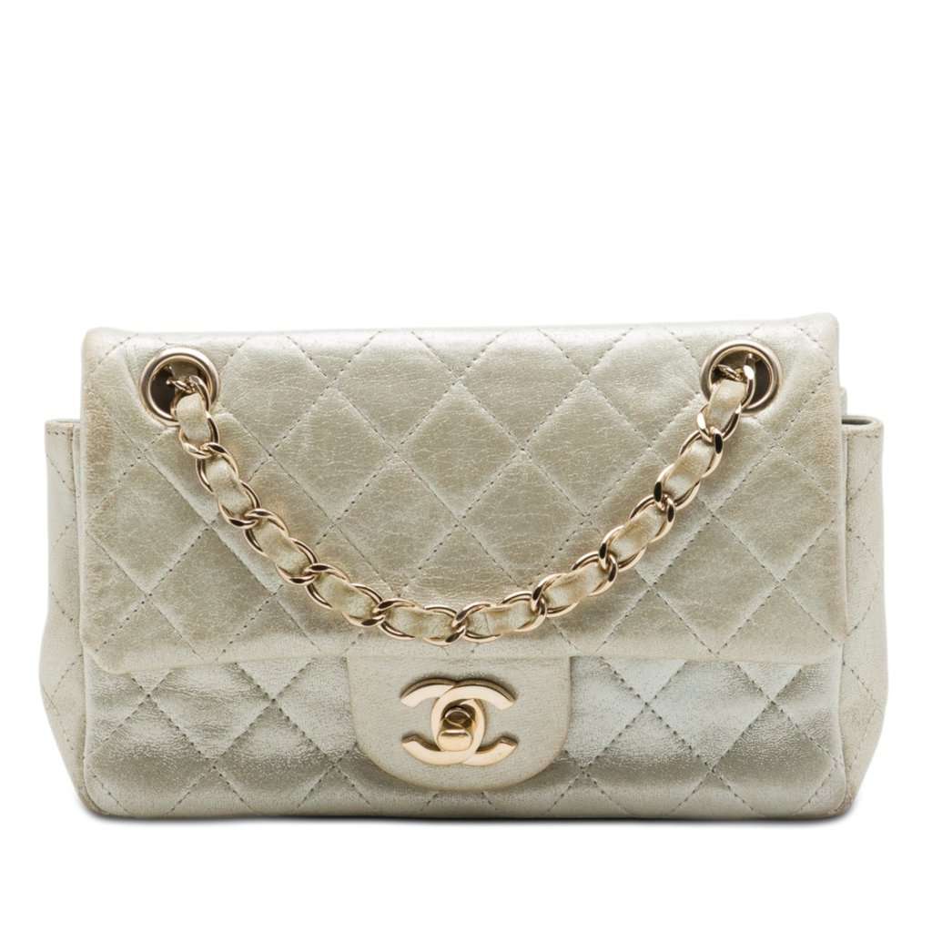 Chanel Mini Rectangular Classic Iridescent Lambskin Single Flap Beige Leather Very good - Front View