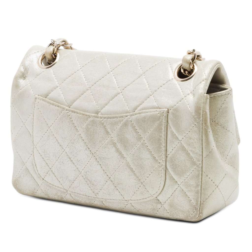 Chanel Mini Rectangular Classic Iridescent Lambskin Single Flap Beige Leather Very good - Back View