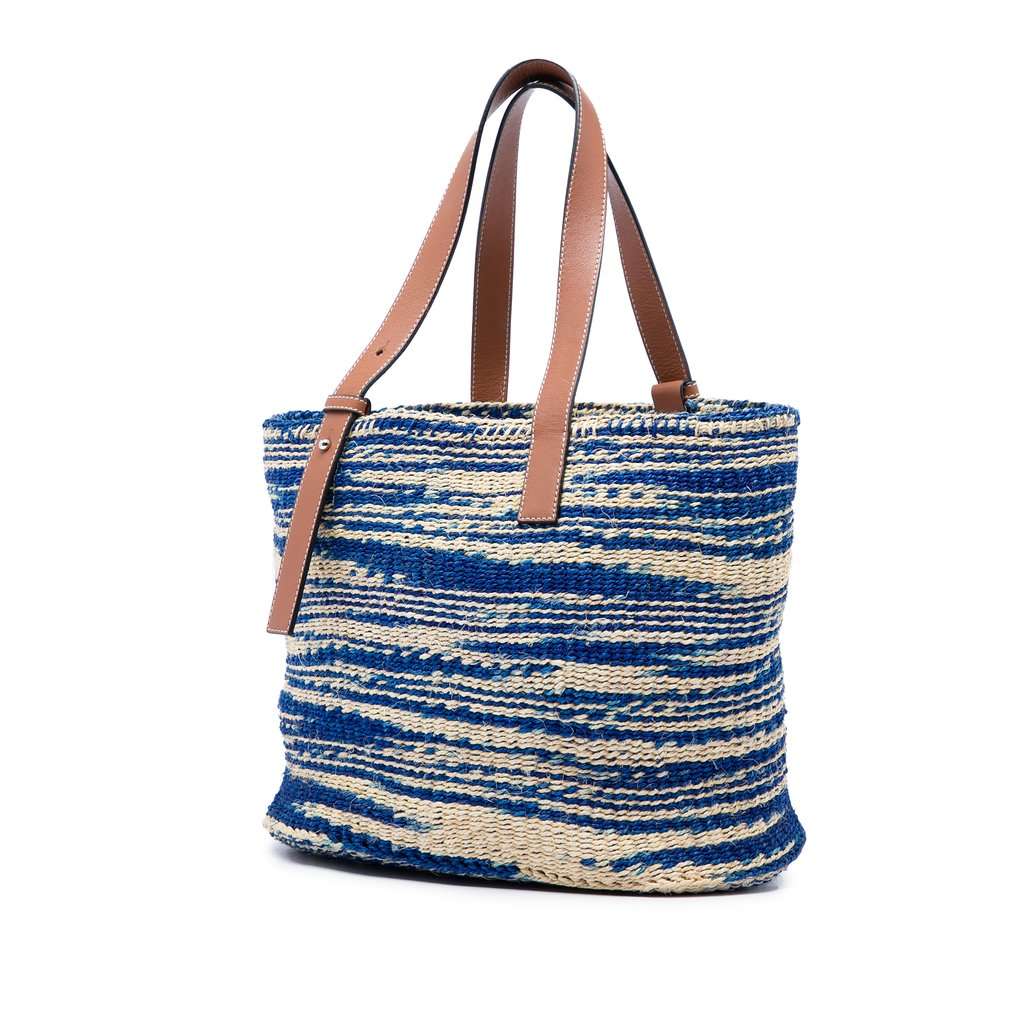 LOEWE Large Raffia Anagram Basket Tote Blue Very good - Back View