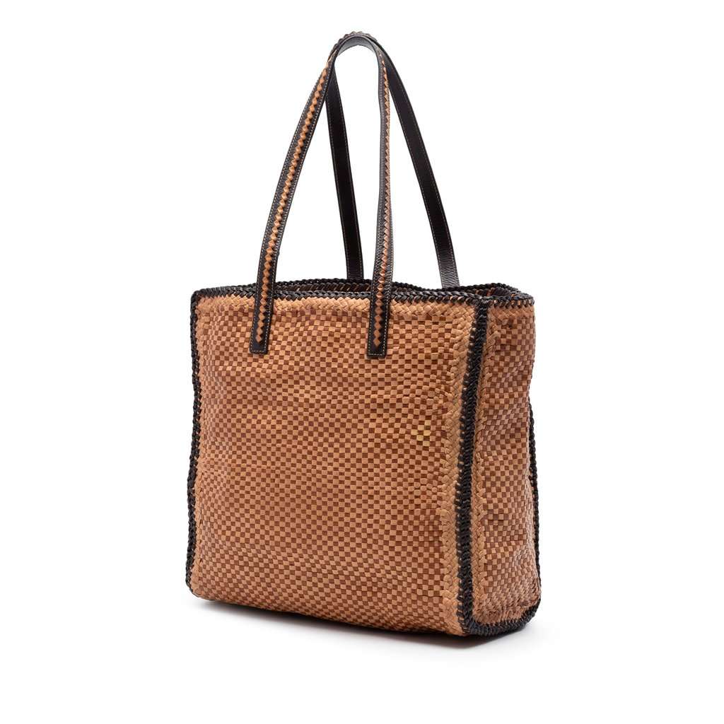 Prada Woven Goatskin Madras Tote Brown Leather Very good condition - Back View