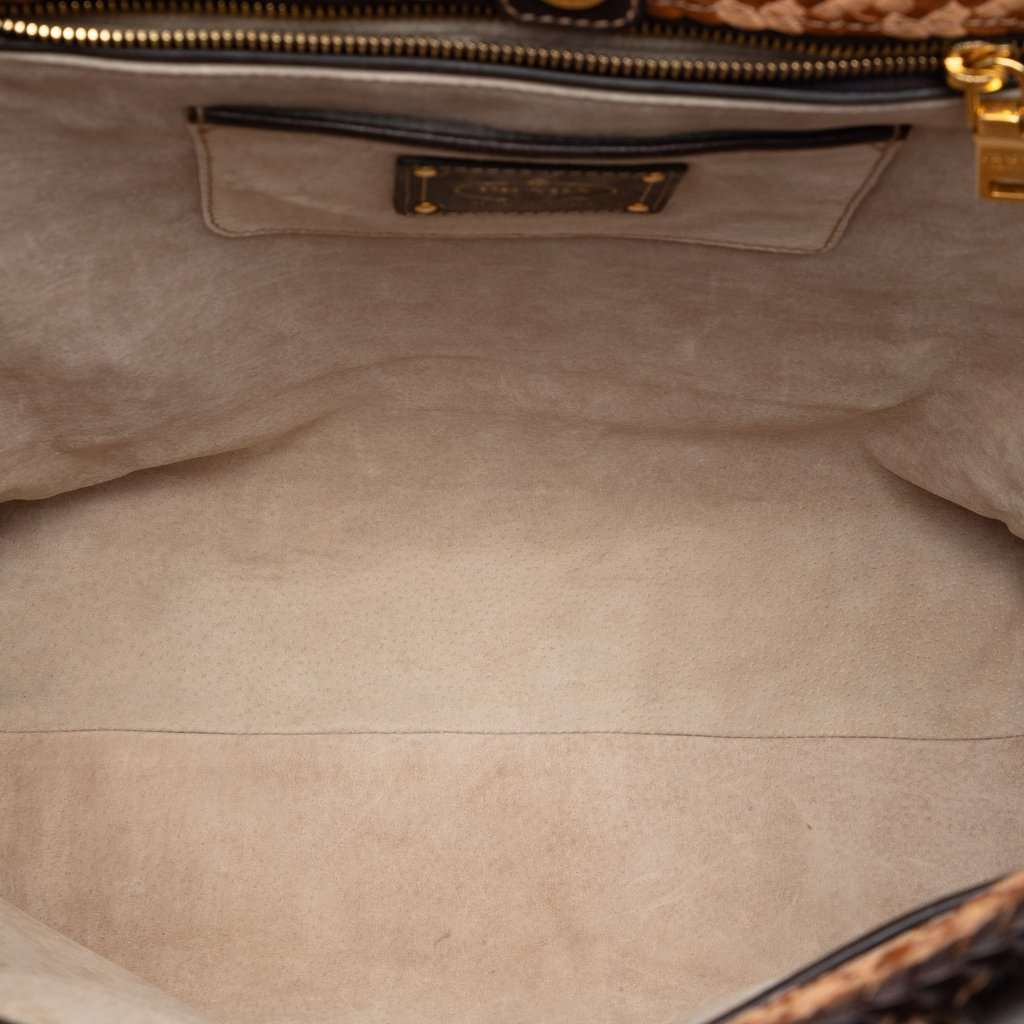 Prada Woven Goatskin Madras Tote Brown Leather Very good condition - Model View