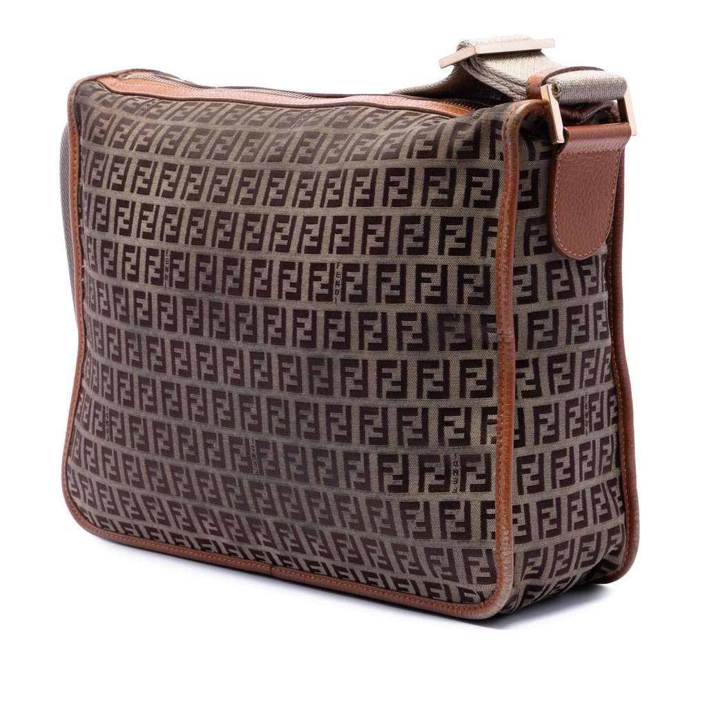 Fendi Zucchino Canvas F Charm Crossbody Beige Very good - Back View