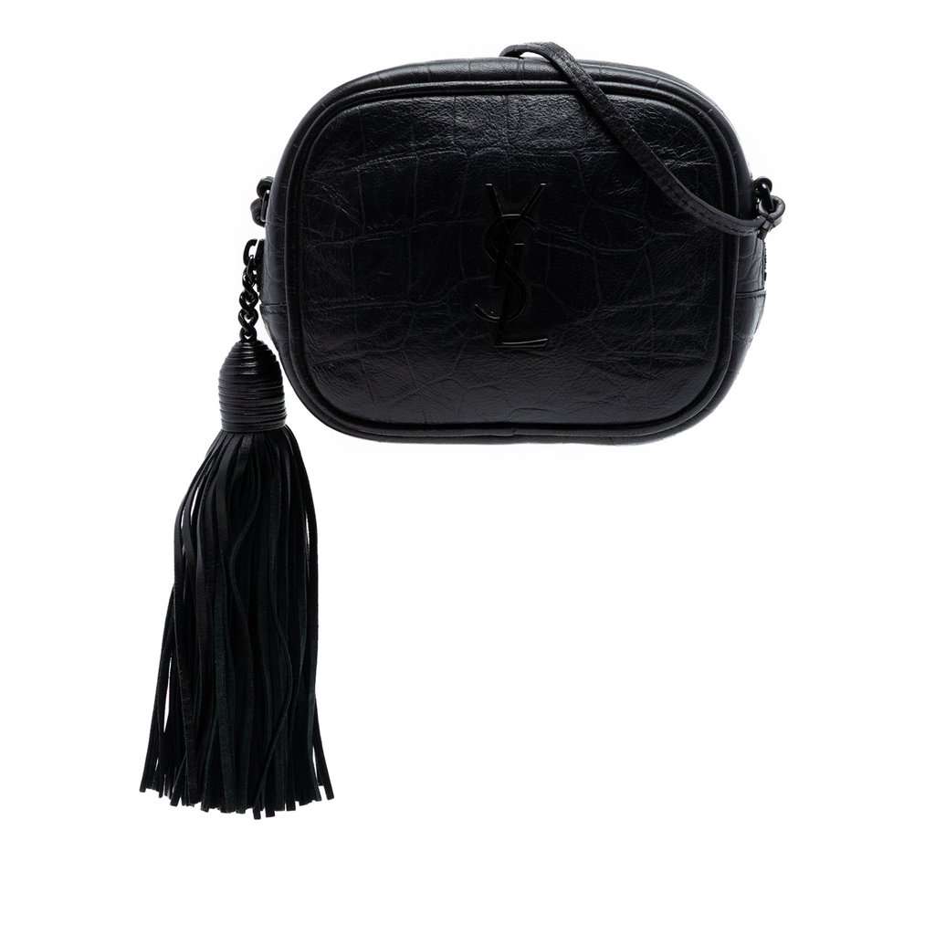 Saint Laurent Mini Croc Embossed Leather Blogger Camera Bag Black Leather Very good - Front View