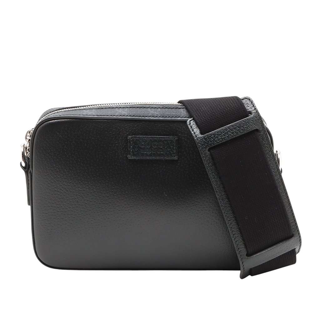 Gucci GG Supreme Trimmed Calfskin Crossbody Black Leather Very good - Front View