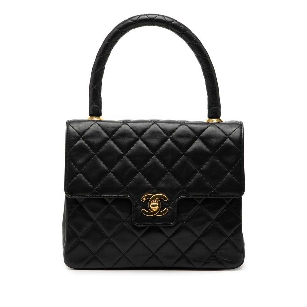 Chanel Small Lambskin Kelly Top Handle Bag Black Leather Very good condition - Front View