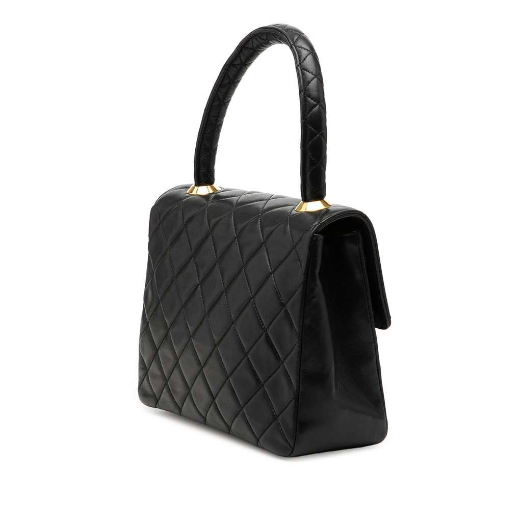 Chanel Small Lambskin Kelly Top Handle Bag Black Leather Very good condition - Back View