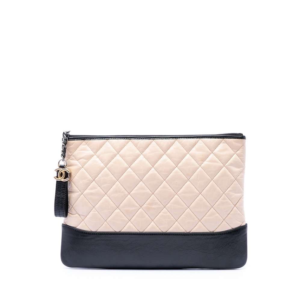Chanel Medium Aged Calfskin Gabrielle O Case Clutch Brown Leather Very good condition - Front View