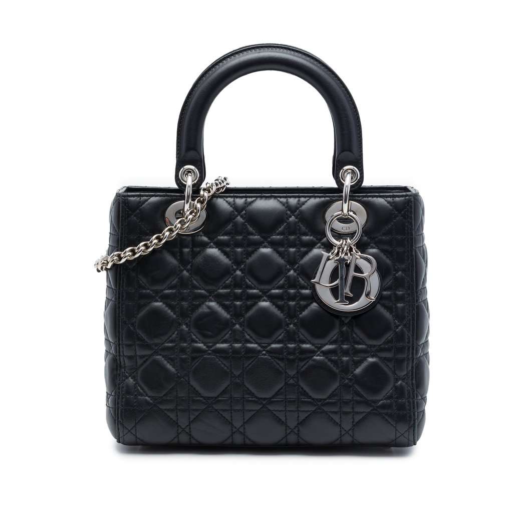 Dior Medium Lambskin Cannage Lady Dior Black Leather Very good - Front View