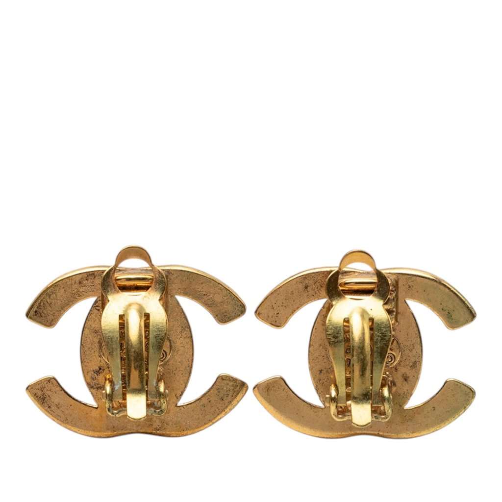 Chanel CC Gold Plated Turn Lock Clip On Earrings Gold Metal Very good condition - Back View